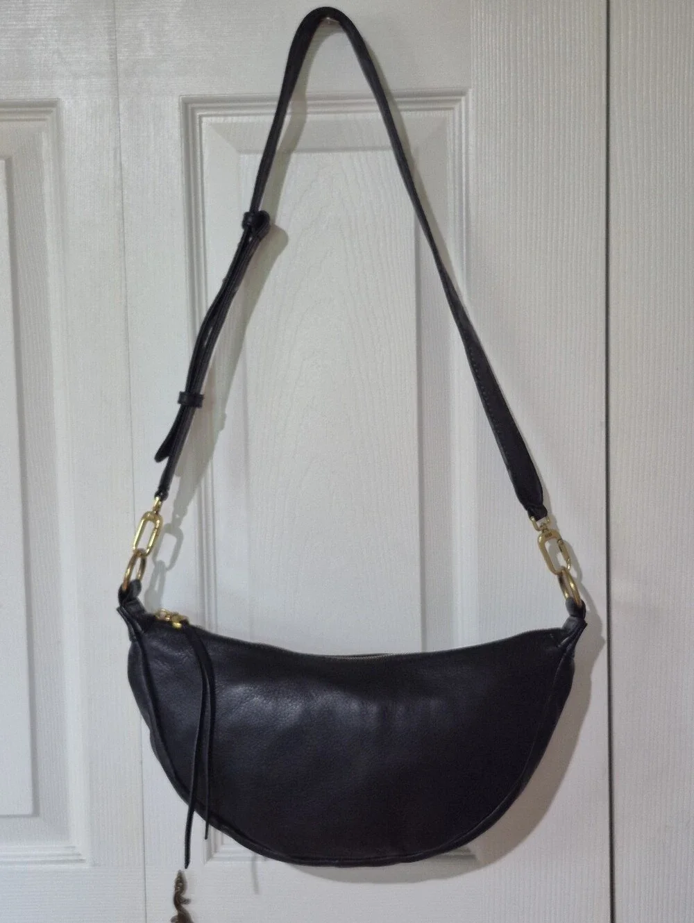 HOBO Black Crescent Leather Crossbody with Gold Hardware